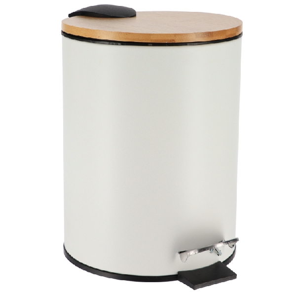 Tendance 6508100 Pedálos szemetes bambusz tetővel 2,5 l, fehér